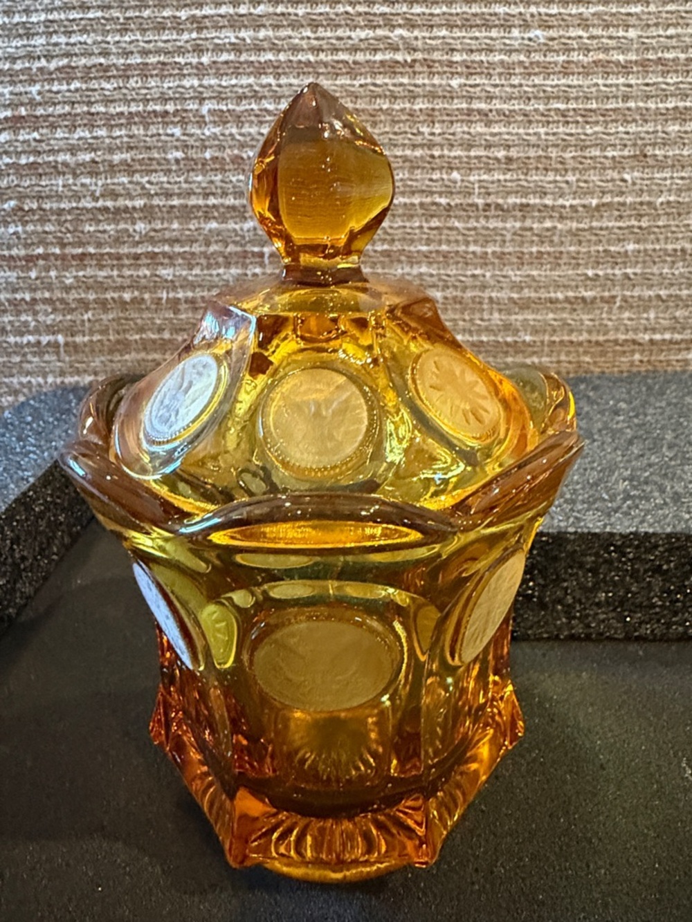 Fostoria Coin glass lidded candy dish frosted coins